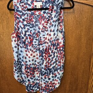 Liz Claiborne red, white & blue flowy tank, size L
